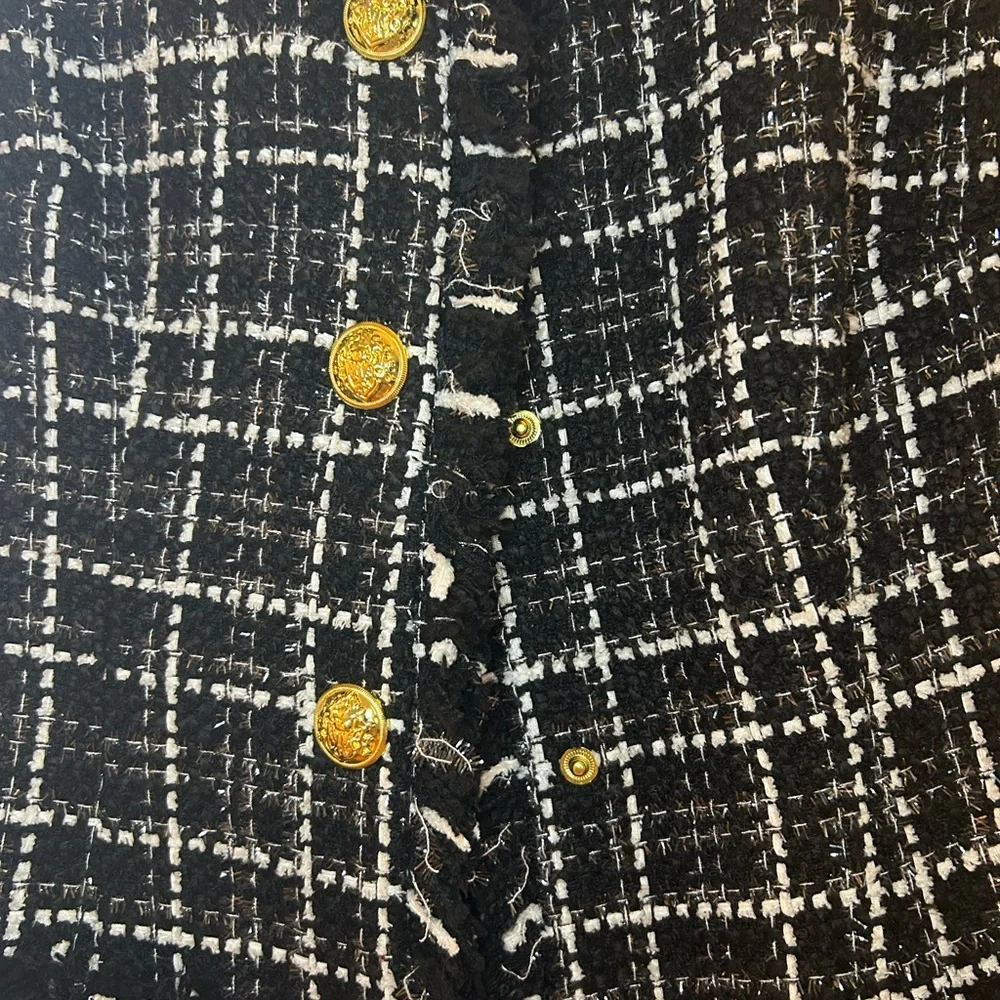 VISHAL Size Small Black and White Tweed Coat with Gold Buttons, Calf length - Picture 2 of 13